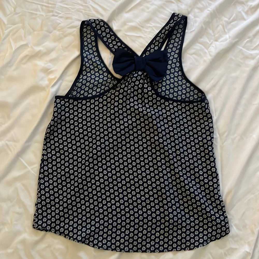 Dark Blue Floral Top with Bow on back - Picture 4 of 5